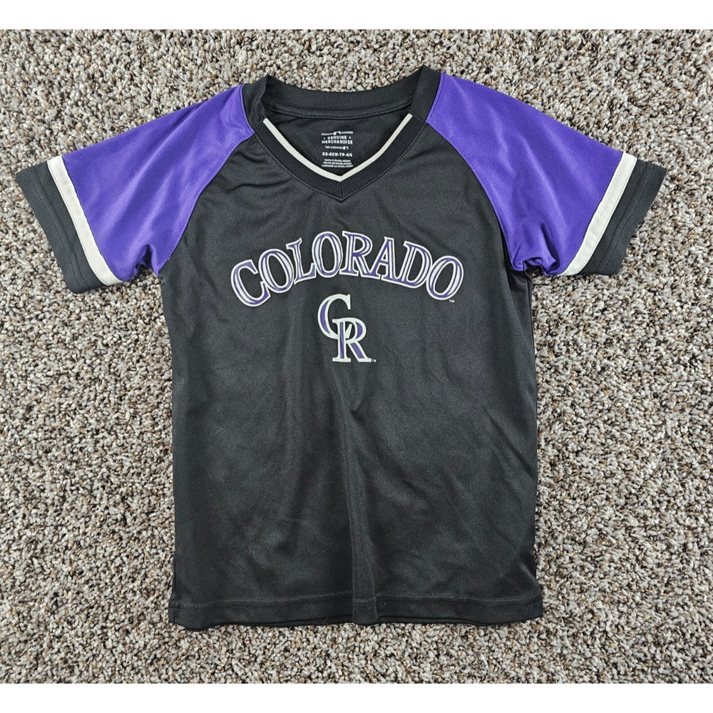 MLB Colorado Rockies Baseball Kids Sz XS Short Sleeve Athletic T Shirt Black